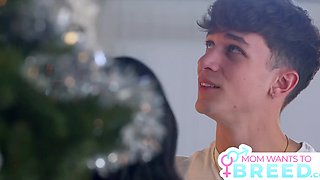 Beautiful MILF stepmom gets creampied under the mistletoe