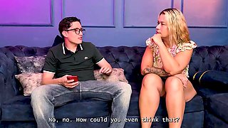 My grades in class arent the best, so my blonde MILF stepmom fucks my big nerd cock as punishment