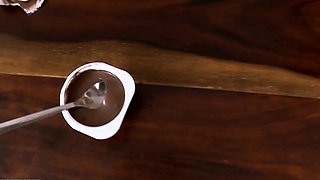 Beautiful Brunette Big Boobs Rides Fake Cock