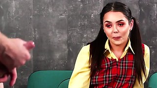 Upskirt uniform voyeur tempting teacher