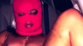 Oiled and masked slut freaky car masturbation