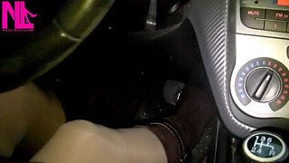 Driving in Nude Pantyhose and Bworn Buckled Pumps