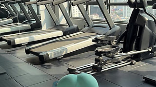 Yoga in a Gym with Boobs Flashing