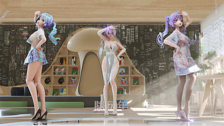 [mmd] Radiant Hatsune Katsuharu Hurly Burly Three-person Striptease Erotic Uniform