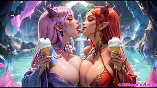 2. Movie, the Queen Ask 2 Girls for Kiss and Bouncing Breast, Ai Animation