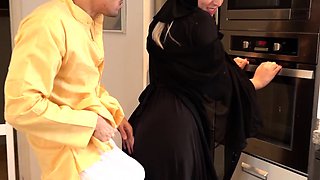 Muslim stepsister in hijab sucks cock, fucks and swallows