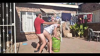 Outdoor Fucking While Taking off the Laundry