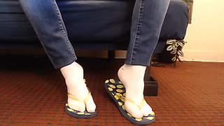 White Ankle Socks Big Worn Flip Flops