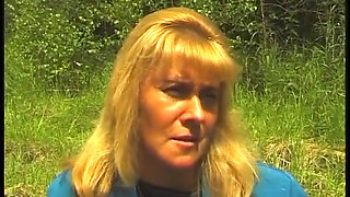 Hairy blonde mature have a nice time outdoors