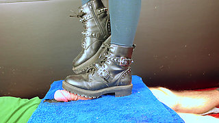 CBT Cock Trampling in Boots, Socks and Barefoot Until He Cum, Femdom Jozi Trample