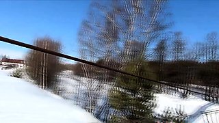 Blonde Russian Amateur Masturbates Outdoors by the River