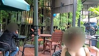Public flashing in the cafe without panties.
