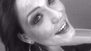 Seductive Brunette in Fishnet Sucks Cock and Licks Pussy Backstage