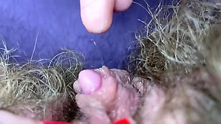 Cute Blonde Tests New Clit Licking Toy on Hairy Pussy - Close-Up HD