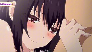 Hentai step beauty sits deep for fast bare bounce on bench