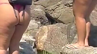 Hot Brunettes in Thong Bikini on the Trail of the Deserted Beach Delicious