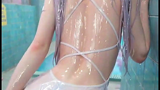 Cute Anime Girl in Swimsuit Masturbate and Fucks in the Swimming Pool