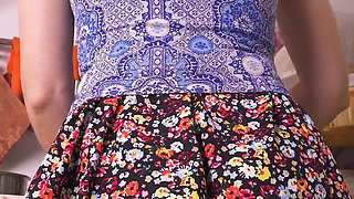 Under Skirt Video of Hot Stepsis Cooking