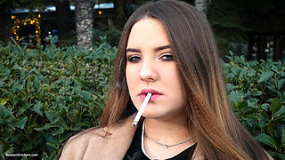 Russian Girl Spends Her Lunch Break Smoking 3 Cigs in a Row