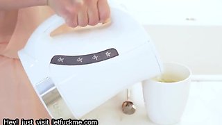 creampie taboo sex with mother and daughter on white kitchen