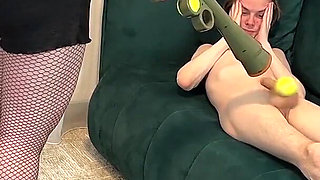 Testicular Test! We're Testing to See if His Balls Will Burst with Iron Shoes and Tennis Balls. Crazy Damage to His Ugly Body