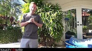 Nerdy Wife In Bikini Fucks Big Dick Neighbor While Husband Watches - Michele James Takes Cum In Mouth