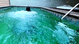 Hot Brunette's Naughty Motel Pool Solo Show