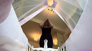 Slutty amateur blonde smoking and jerking dick