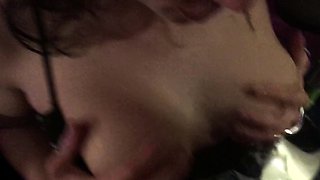 Big-Titted Brunette Sucks at the Party