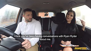 Watch MILF Examiner distract Male Student while she takes a cumshot in fake driving school