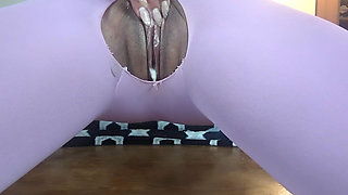 Pink Crotchless Pantyhose Wet Clit