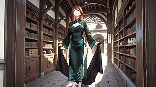 Red Hair & Emerald Qipao! Lazy Seduction in the Eastern Courtyard.