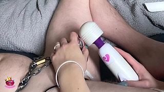 Chastity Cage Milked to Cum in Condom