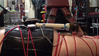 Bondage, Nipple E-stim, Penis Pump and Sounding on the Coffin Bondage Board