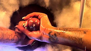 Interracial glory hole facial
