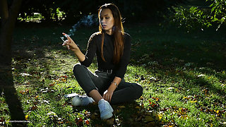 Seductive Russian Beauty Smoking Cigarette Outdoor Vibes