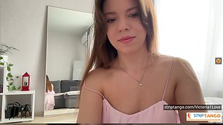 Beautiful college girl  wearing her white stockings and is ready for sex