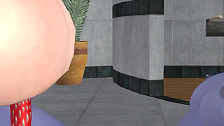 Animated 3D Lesbian Porn - Young Woman Riding Blue Elf Woman's Strap-on in Cowgirl & Reverse