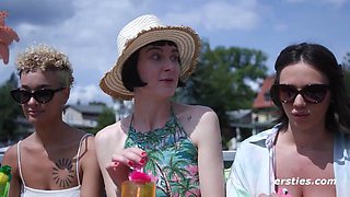 Eve Sweet and Delfine Dahlia Ignite Outdoor Lesbian Boat Party with Passionate Babes Kicking Off