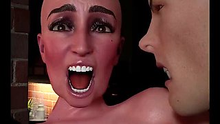 Mature Bald Woman with Big Tits Fucks Young Artist - Hardcore Anal & Blowjob 3D Animation