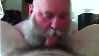 Bearded Daddy Sucks Big Cock