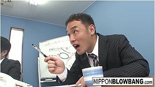 Sexy Asian Office Girl Blows Her Coworkers