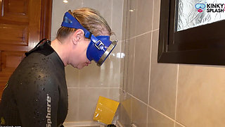 Flooded Mask Dishwashing in Wetsuit & Heels - Wet Mess Fun