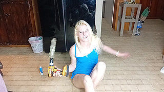 Hot Blonde 18 Year Old Babe Fucking Rc Car with Dildo