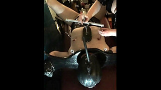 Male slave machine fucked, sounded and milked in the head stock.  Unscripted moments from the dungeon of Lady Diva Cane.