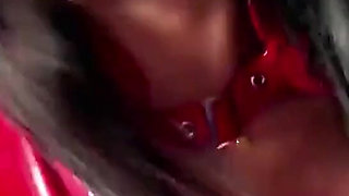 Shiny Red Pvc Dress Smoking Blowjob and Messy Lipstick Play