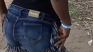 African Ebony Sexy Black Girl Dances in Public with Laughter