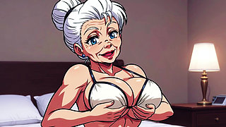 Ai Old Women in Bedroom Teasing and Flashing Tits