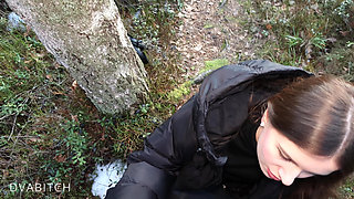 A Quick Blowjob in the Woods and His Load in My Mouth Getting Swallowed Too