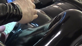 The Slave All in Latex Had to Take Good Care of Me, Until My Orgasm and His Cumshot. 2 Angle
